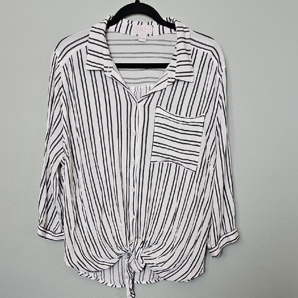 Vixbe Casual Shirttail Striped Button Down Knot front Shirt XXL - Picture 1 of 10